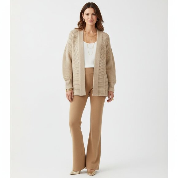 Lafayette 148 Wool & Cashmere Blend Tan Knit Open Front Cardigan M/L - Picture 7 of 7